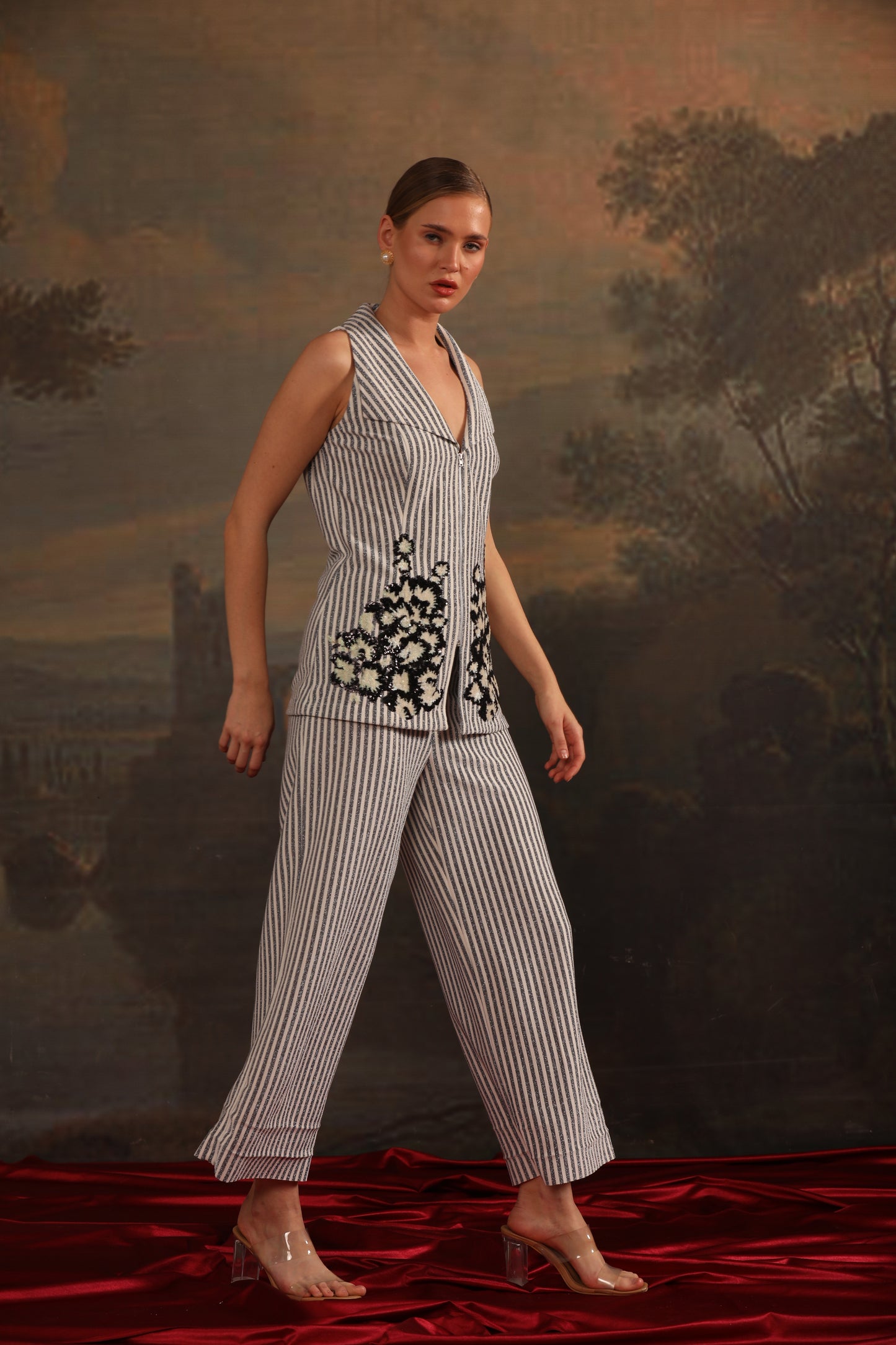 GREY WHITE STRIPE CO-ORD SET