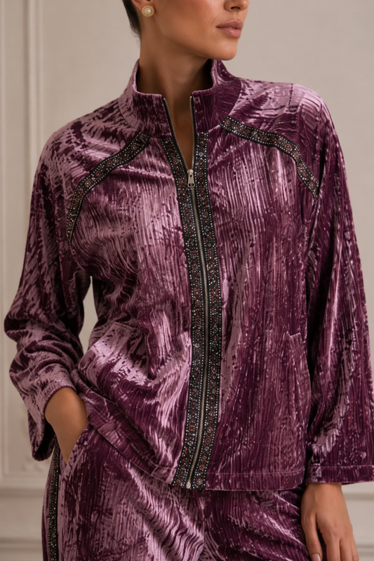 ROSE PLEATED VELVET TRACKSUIT