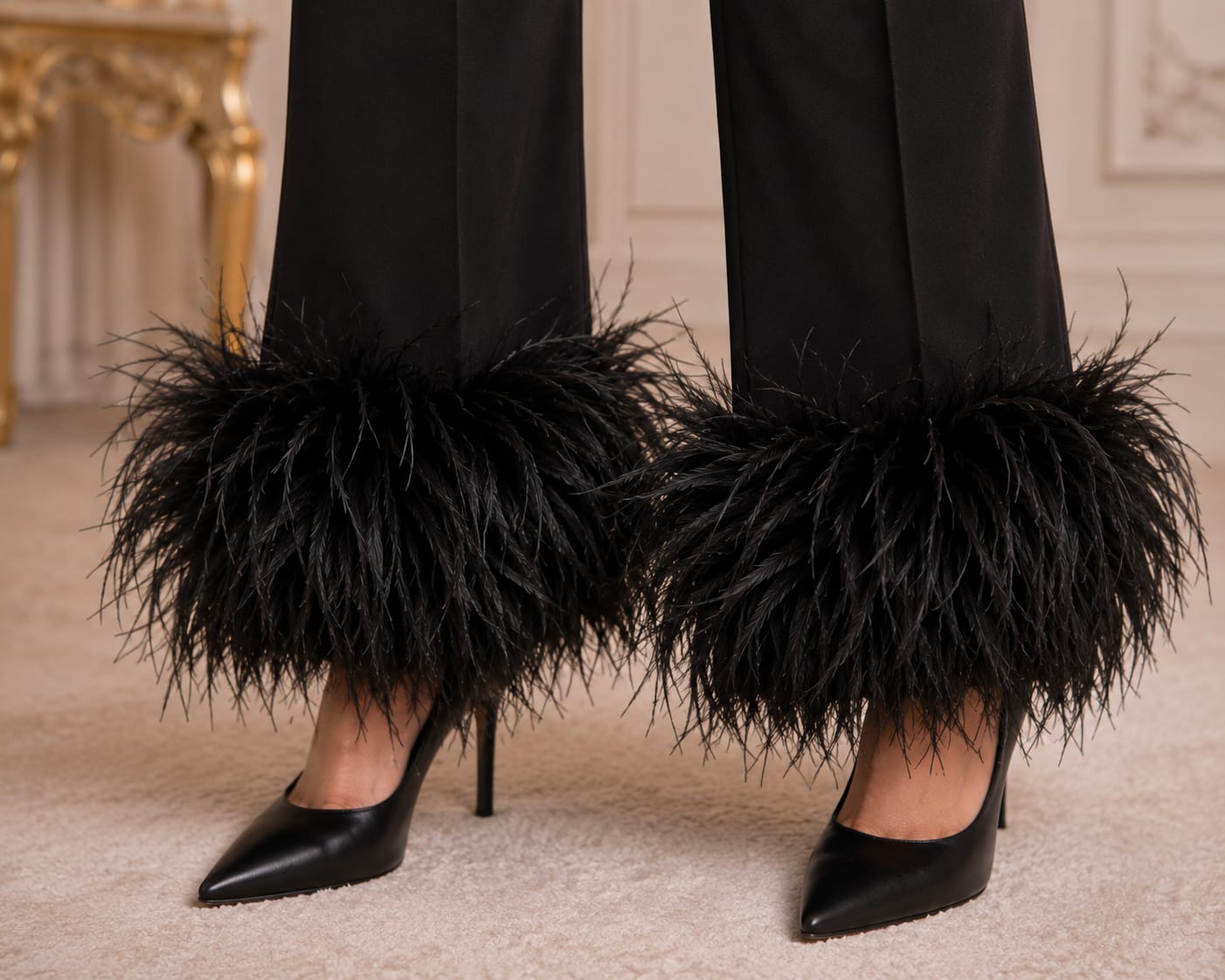 BLACK FEATHER BLAZER SET