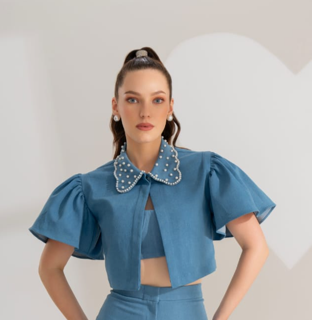 PEARL DENIM CROP TOP