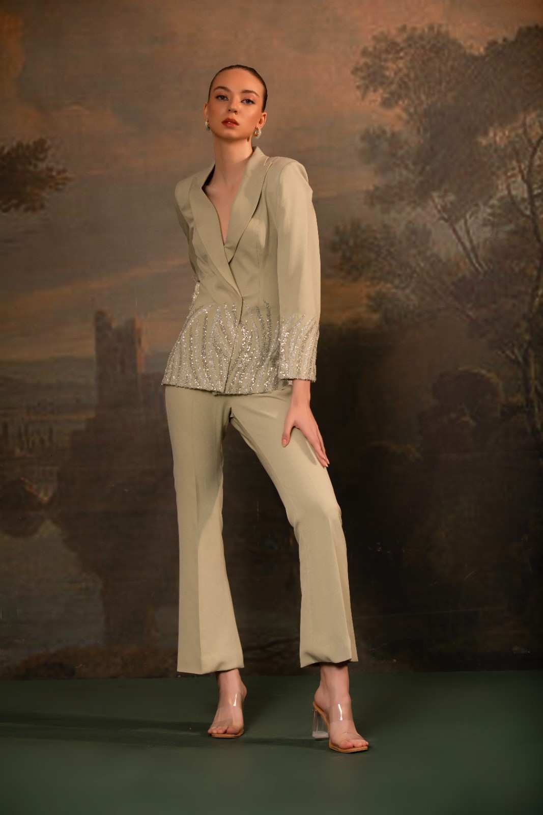 V Neck Top With Trouser Co-Ord Set