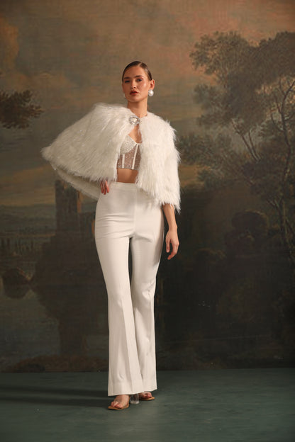 WHITE FUR CAPE CO-ORD SET