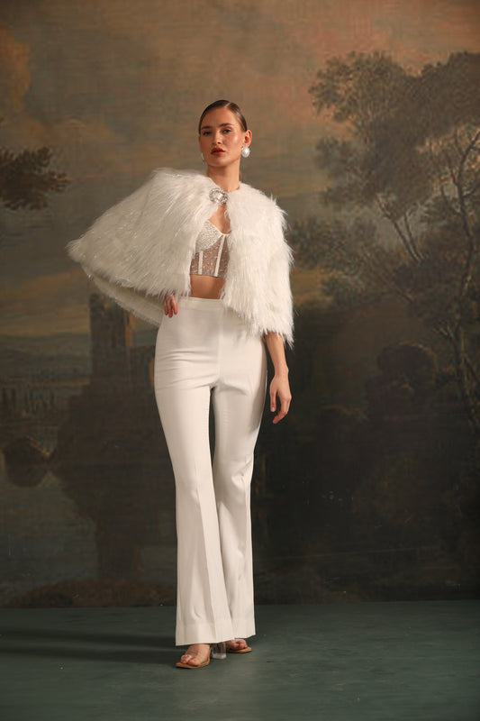 WHITE FUR CAPE CO-ORD SET