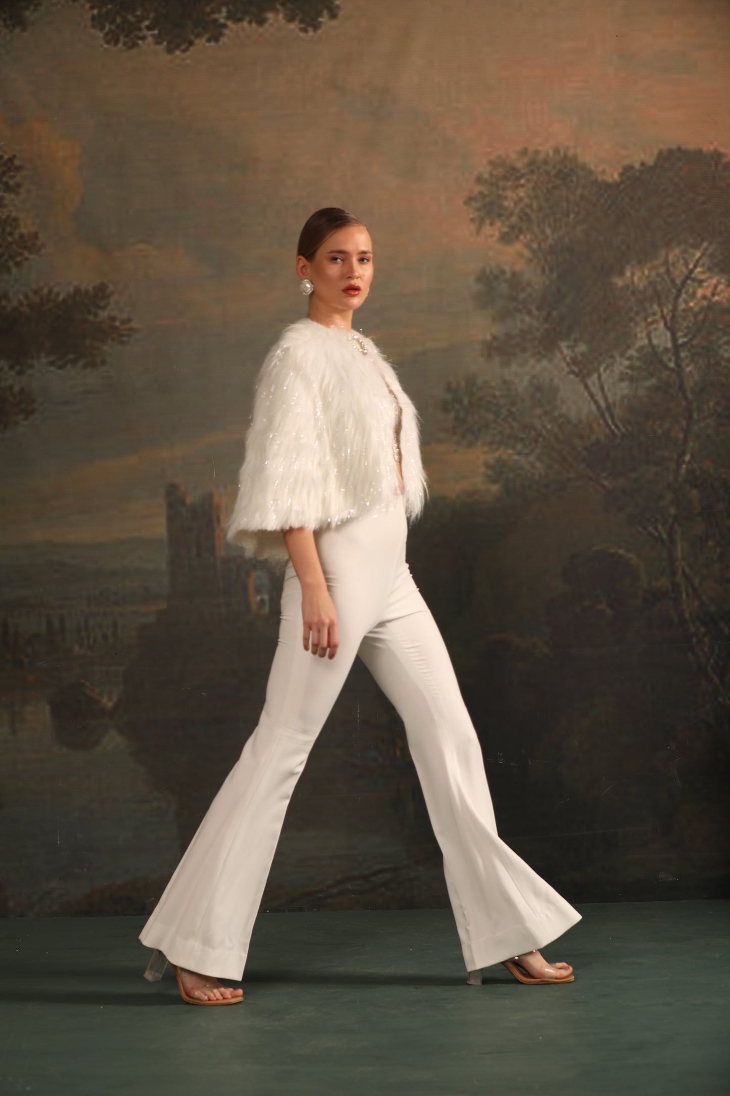 WHITE FUR CAPE CO-ORD SET
