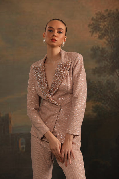 PINK SEQUINE PEARL PANT SET