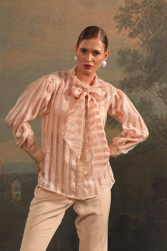 ORGANZA TOP WITH EMBROIDERED BOTTOM
