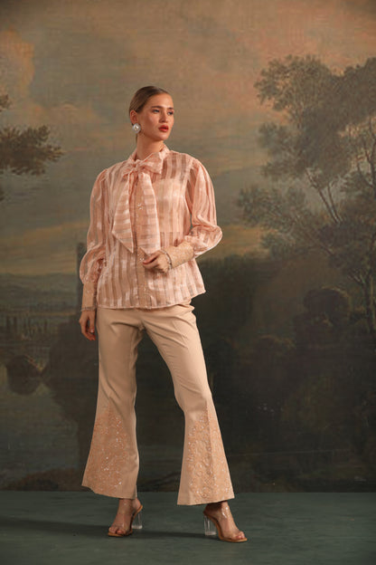 ORGANZA TOP WITH EMBROIDERED BOTTOM