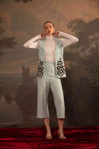 Green Floral Stripped Set