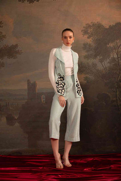 Green Floral Stripped Set