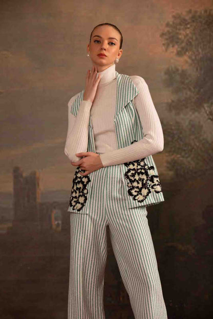 Green Floral Stripped Set