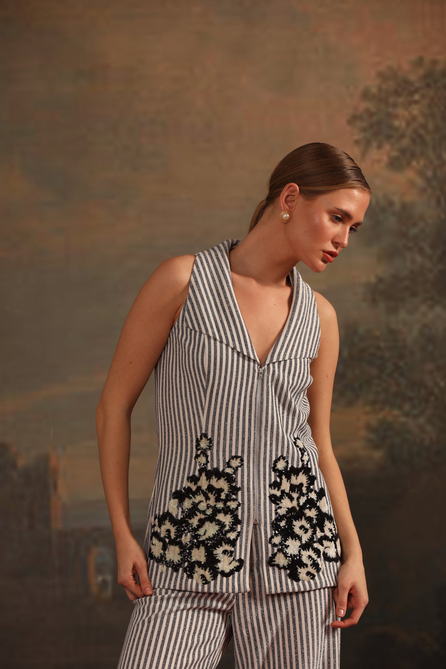 GREY WHITE STRIPE CO-ORD SET