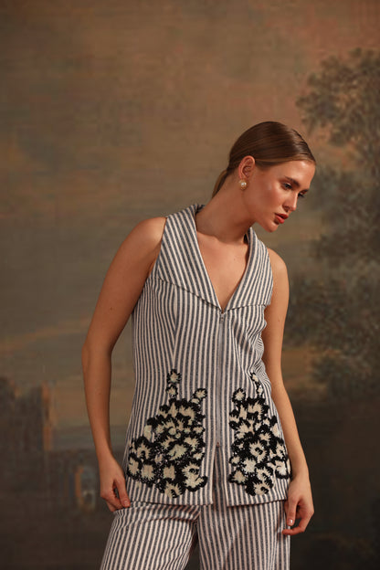GREY WHITE STRIPE CO-ORD SET