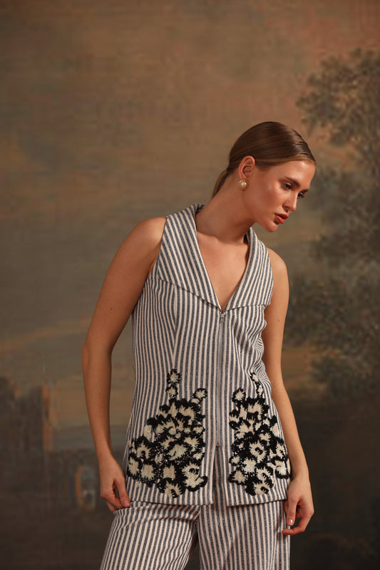 GREY WHITE STRIPE CO-ORD SET