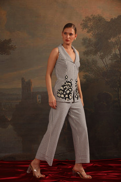 GREY WHITE STRIPE CO-ORD SET