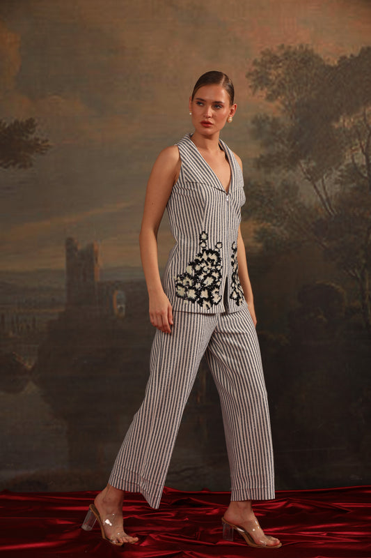 GREY WHITE STRIPE CO-ORD SET