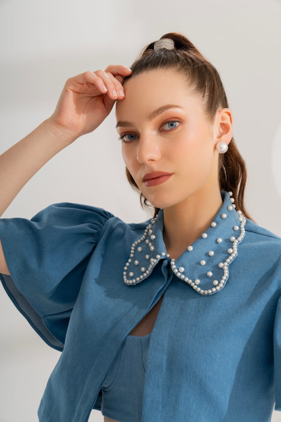 PEARL DENIM CROP TOP