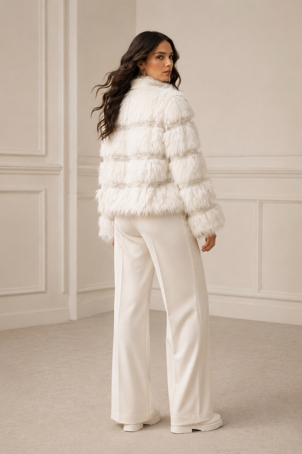 WHITE EMBELLISHED FUR JACKET CO-ORD