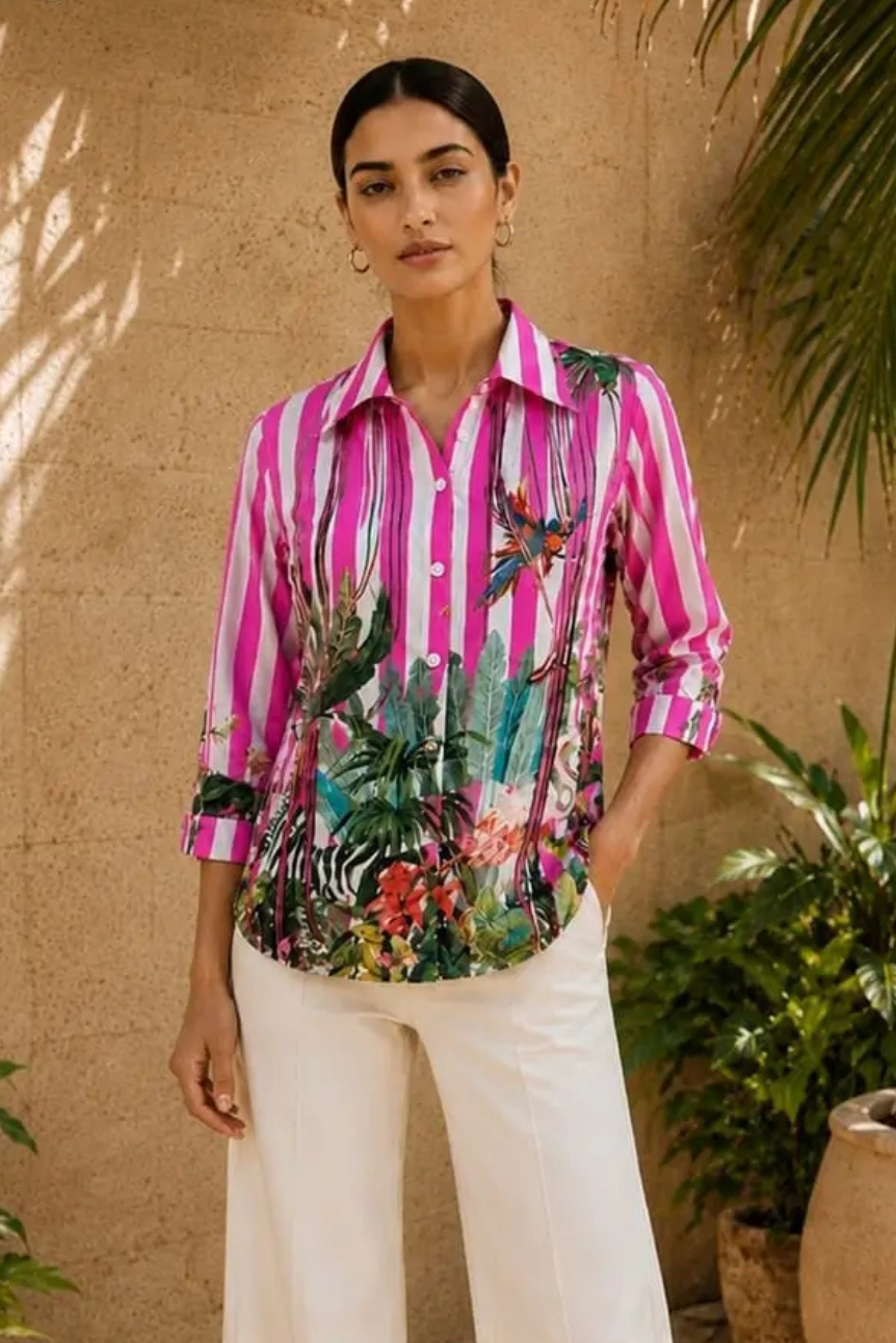 TROPICAL CANDY STRIPE SHIRT