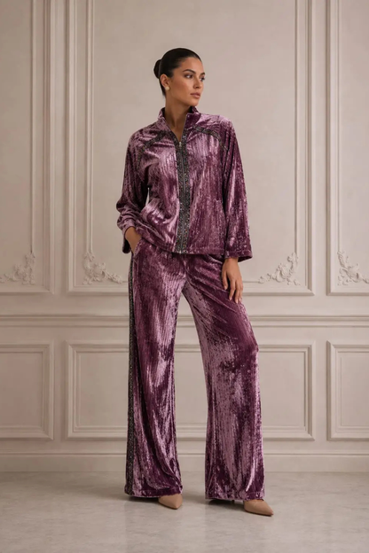 ROSE PLEATED VELVET TRACKSUIT