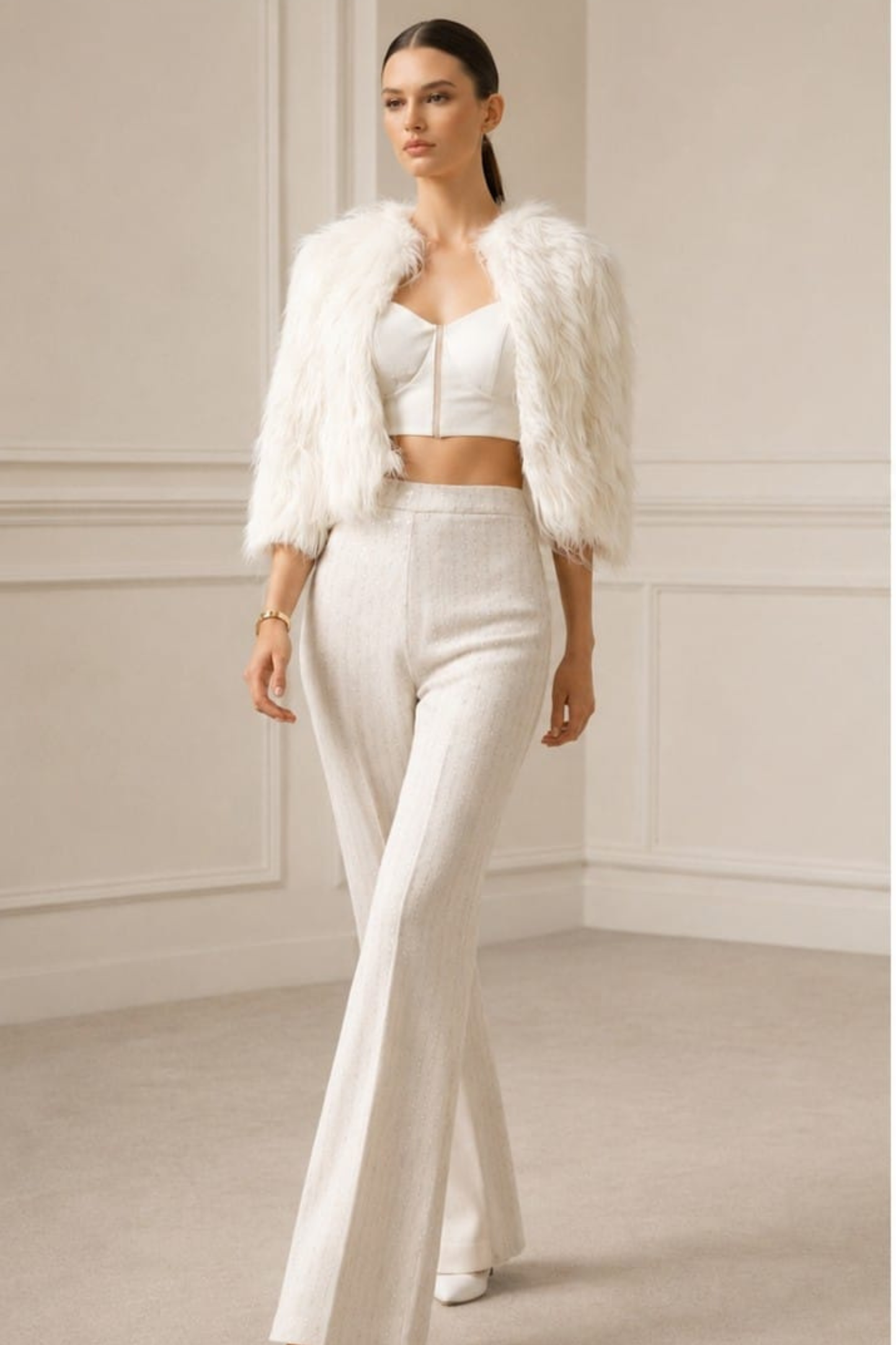 WHITE FUR CAPE CO-ORD SET