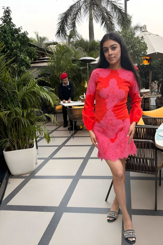 GAZALDUA X SUNSET ROSE LACE DRESS