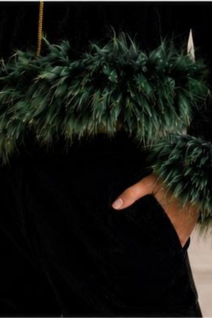 BLACK GREEN CROP FUR TRACKSUIT