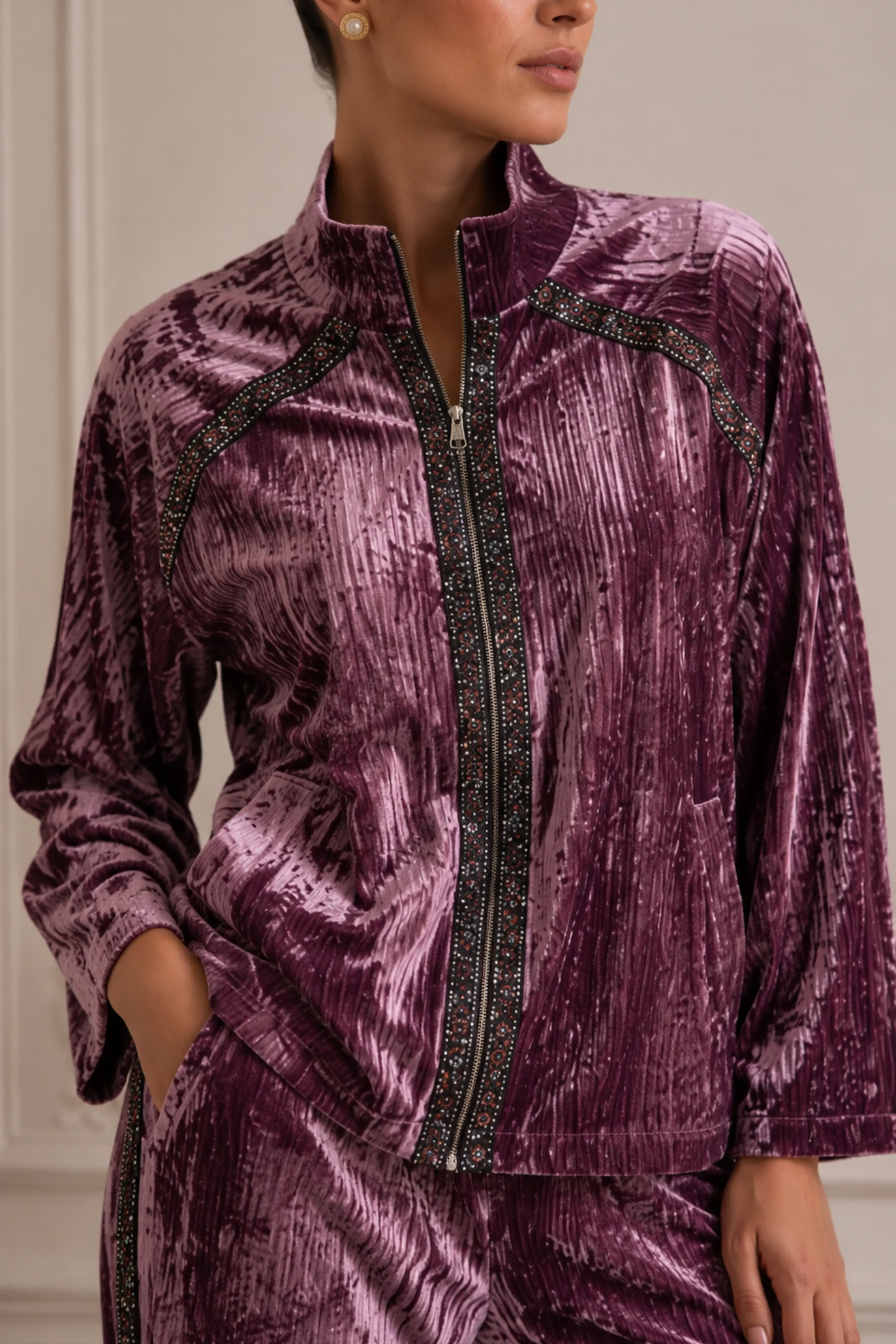 ROSE PLEATED VELVET TRACKSUIT
