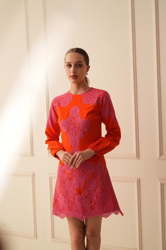 GAZALDUA X SUNSET ROSE LACE DRESS