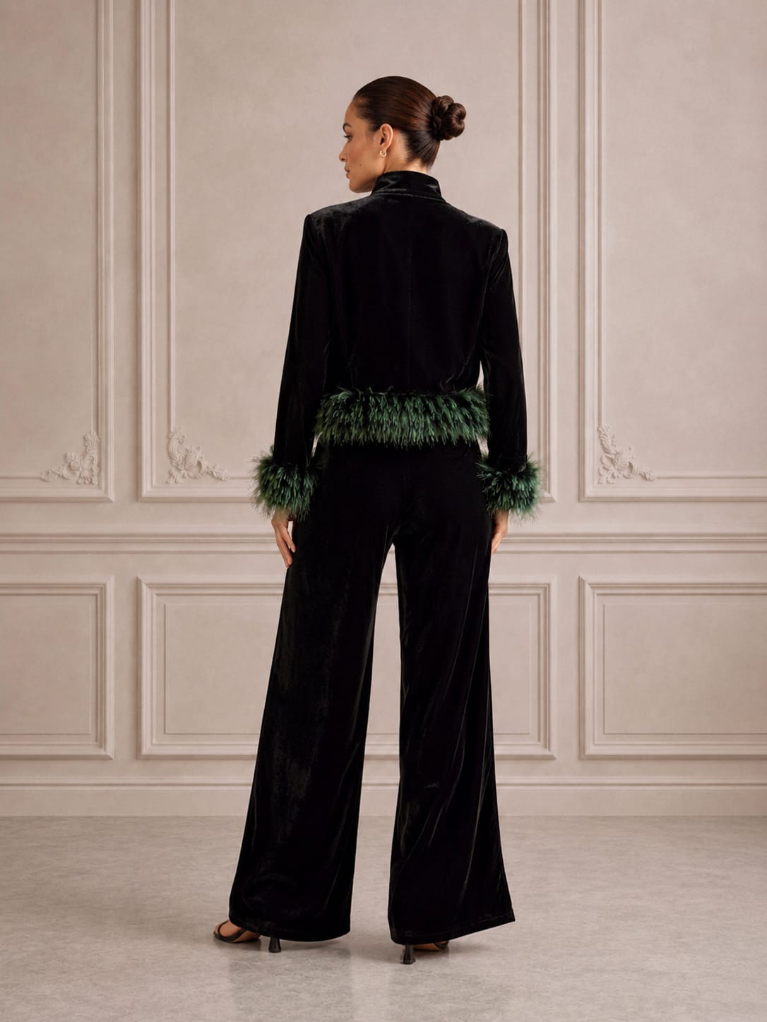BLACK GREEN CROP FUR TRACKSUIT