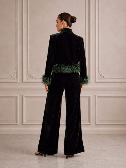 BLACK GREEN CROP FUR TRACKSUIT