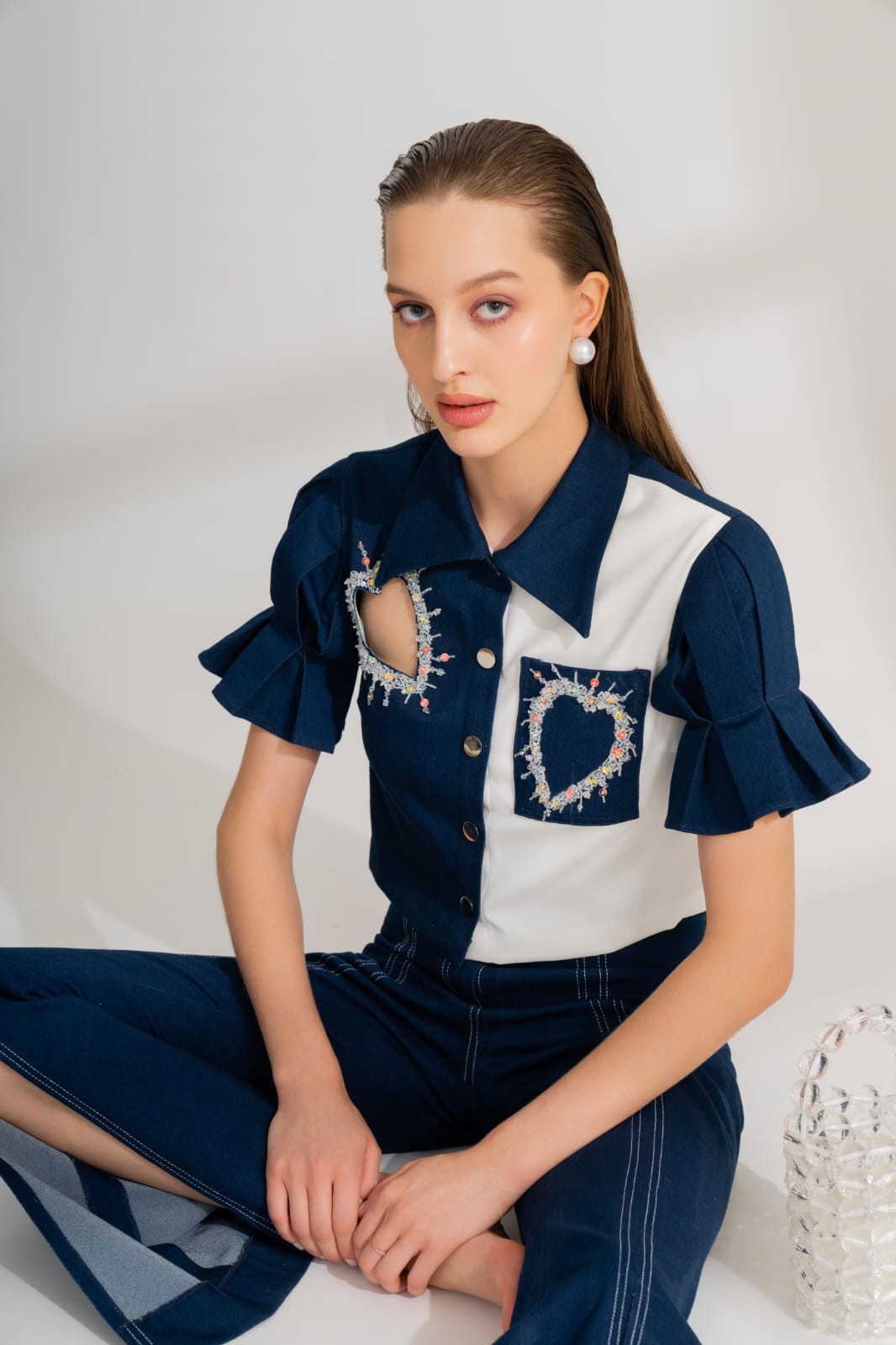 MIDNIGHT BLUE CO-ORD SET WITH CROPPED SHIRT