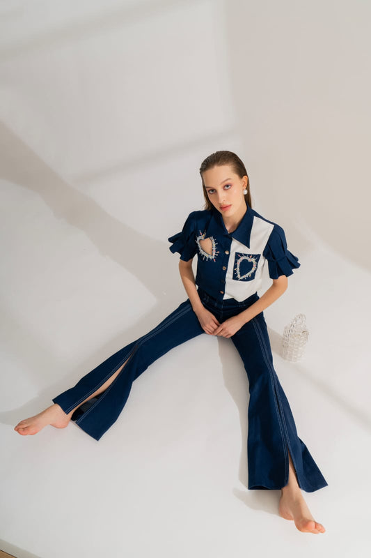 MIDNIGHT BLUE CROPPED SHIRT