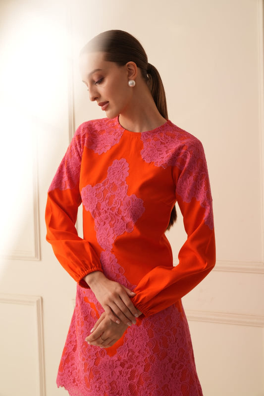 SUNSET ROSE LACE DRESS